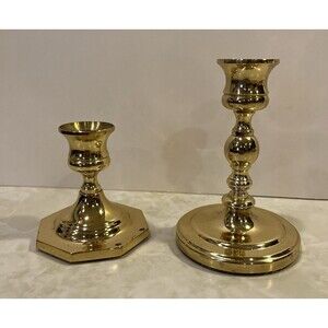 BALDWIN Brass Candlesticks Candle Holders Octagonal Round Base Vtg Set of 2 USA